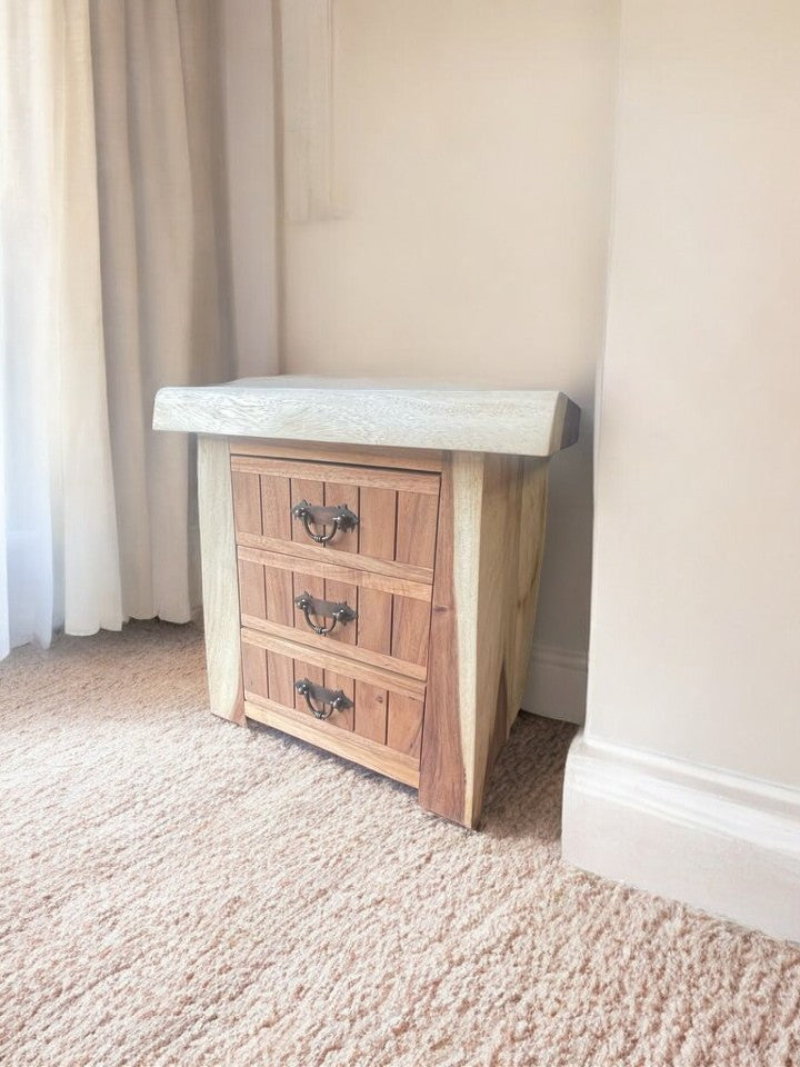 Solid Wooden Live Edge Slab Bedside Cabinet (collection only)