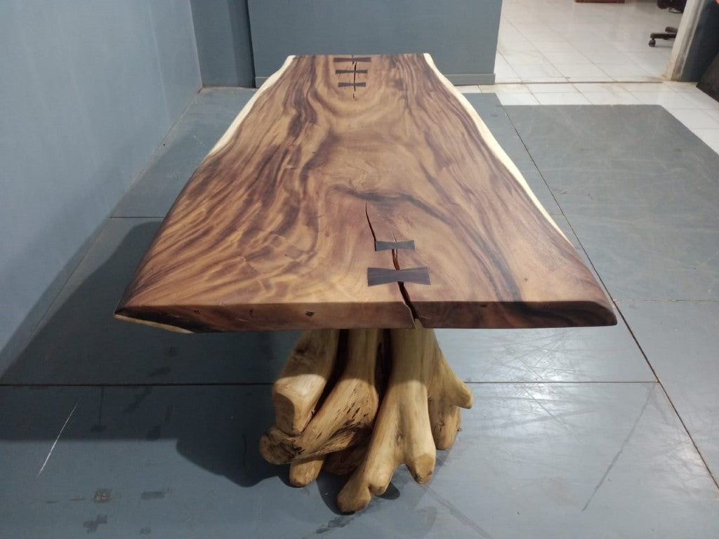 The 200cm x 115cm Indian Walnut Large Live Edge Dining Table Stump Leg