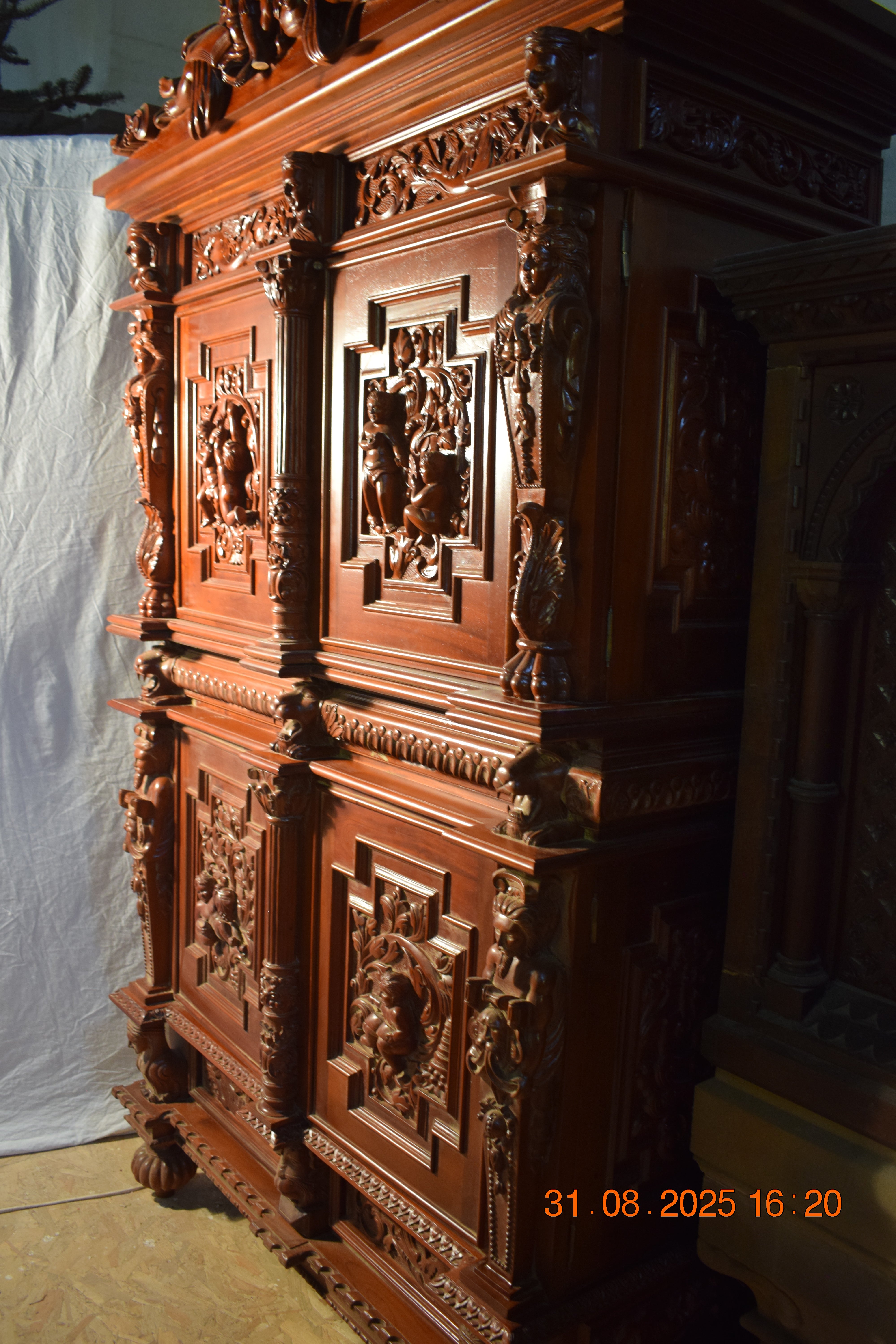 Hand Carved Solid Mahogany Cabinet