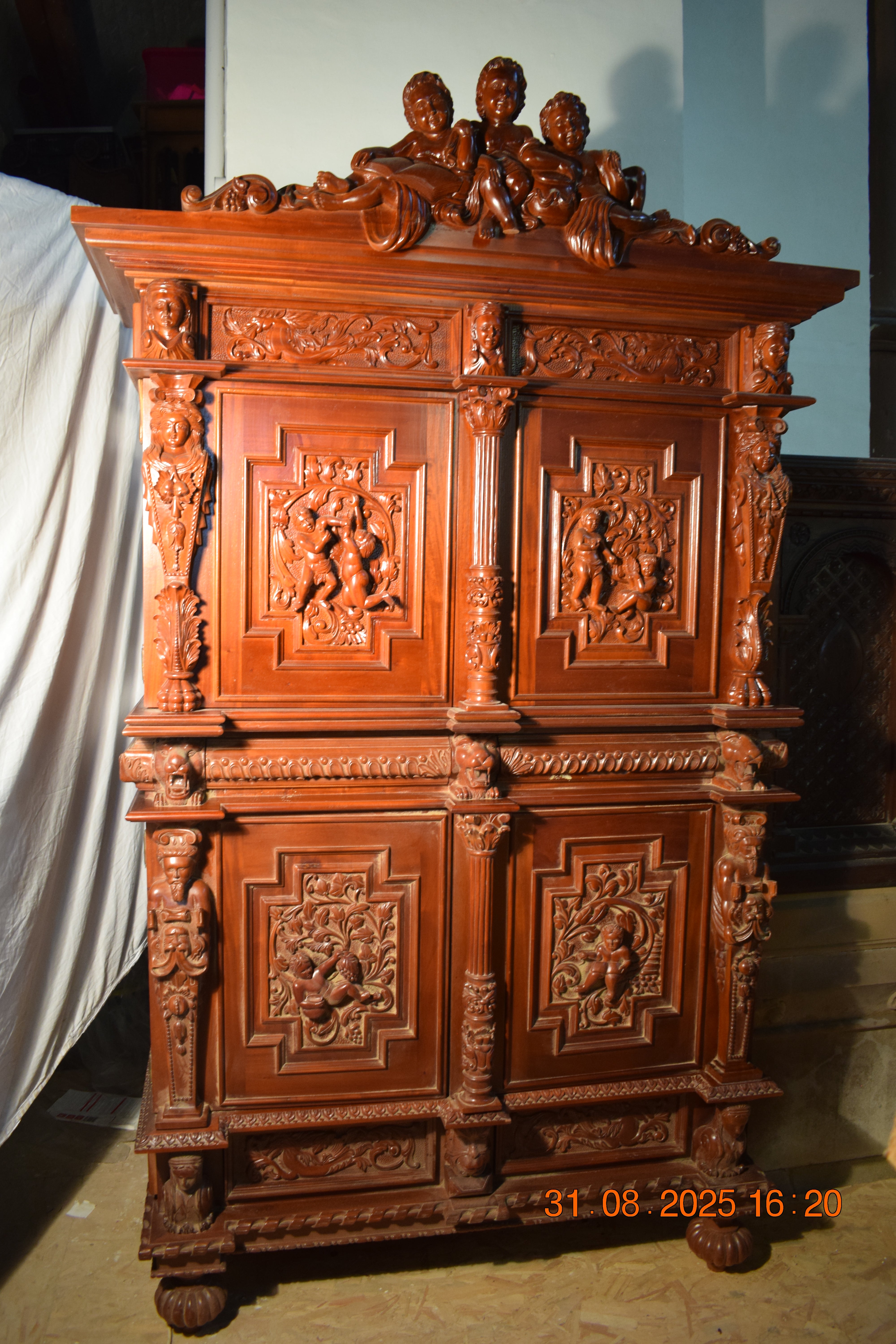 Hand Carved Solid Mahogany Cabinet
