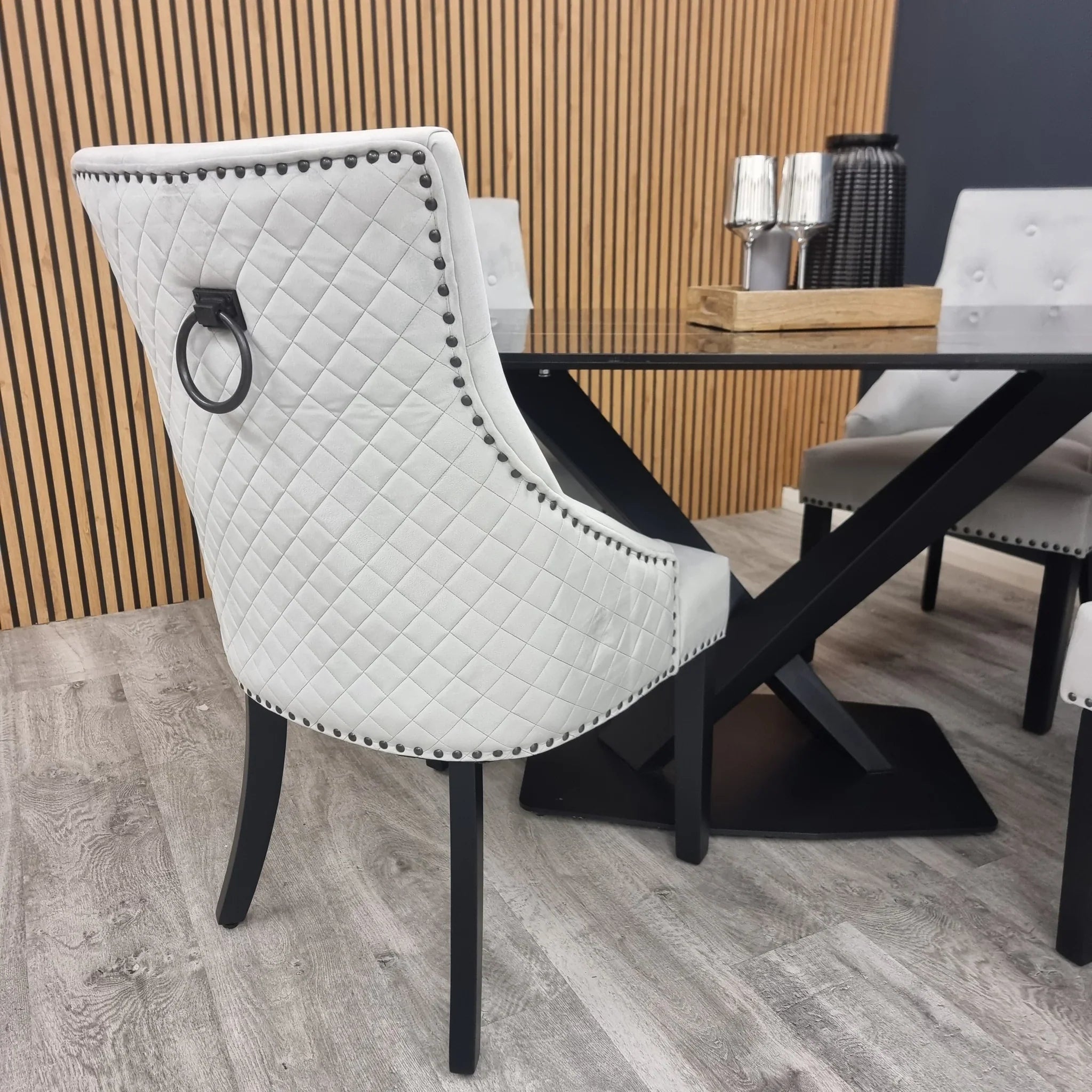 The Bentley Light Grey Dining Chair Black Leg & Ring Knocker