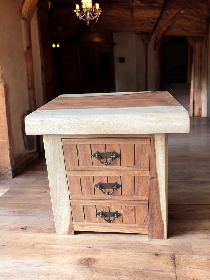Solid Wooden Live Edge Slab Bedside Cabinet (collection only)
