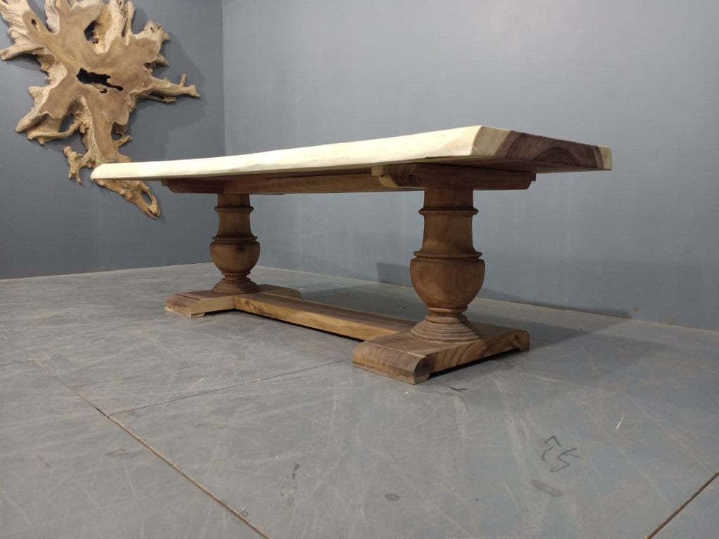 230cm Live Edge Wooden Dining Spindle Leg Table