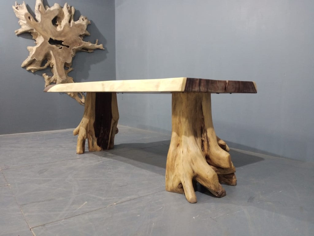 The 200cm x 115cm Indian Walnut Large Live Edge Dining Table Stump Leg