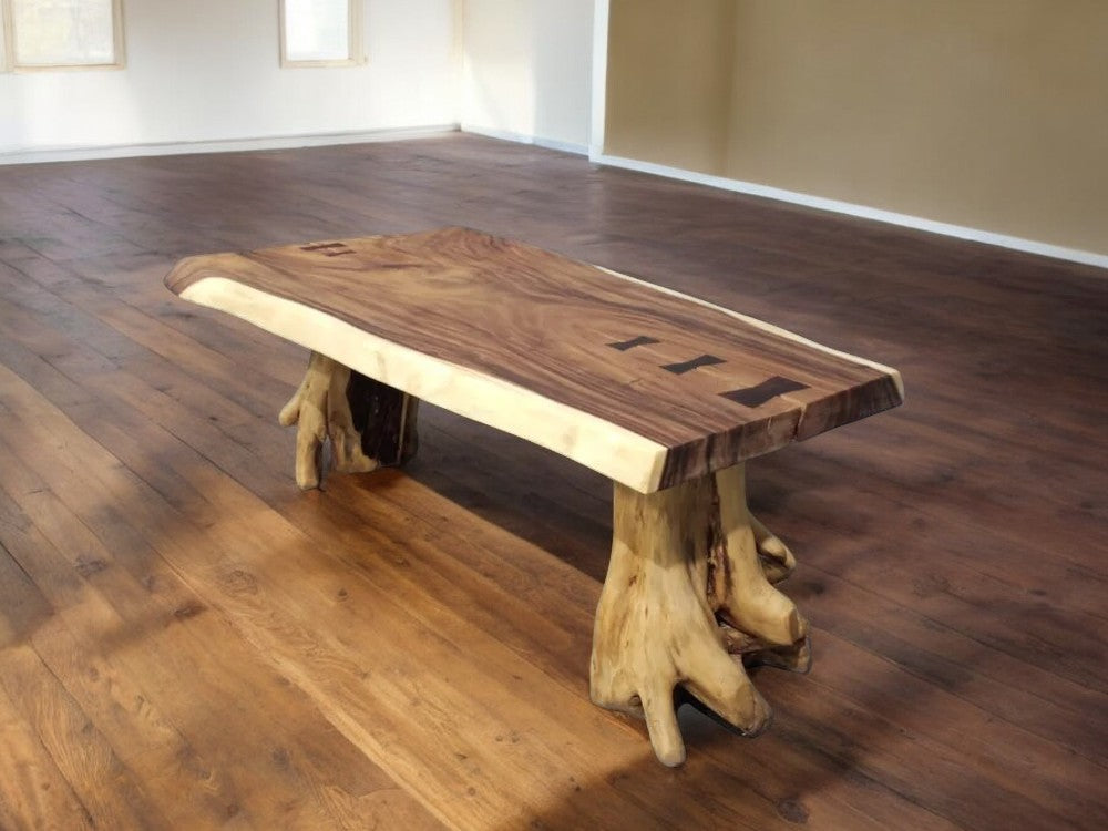 The 200cm x 115cm Indian Walnut Large Live Edge Dining Table Stump Leg