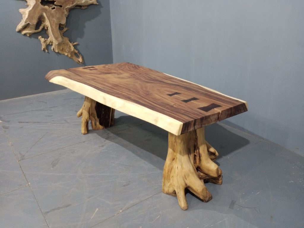 The 200cm x 115cm Indian Walnut Large Live Edge Dining Table Stump Leg