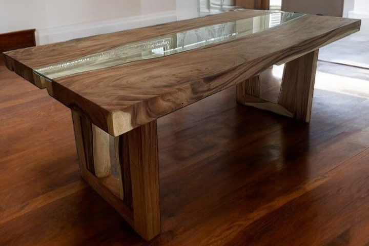 The live edge River glass Dinning table